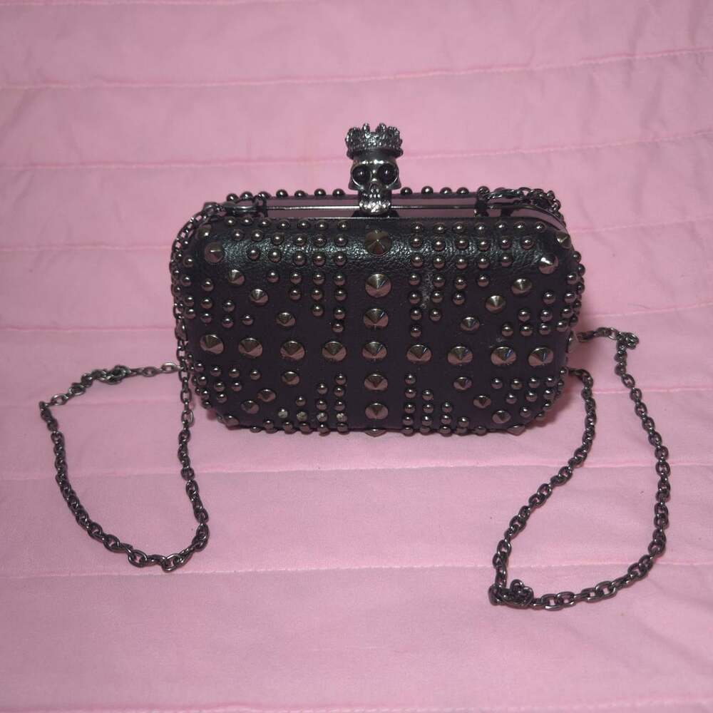 Kingboat Skull Crown Studded Black Clutch Shoulder Bag